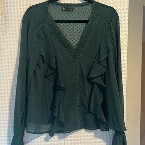 Zara hunter green long sleeve blouse, size L